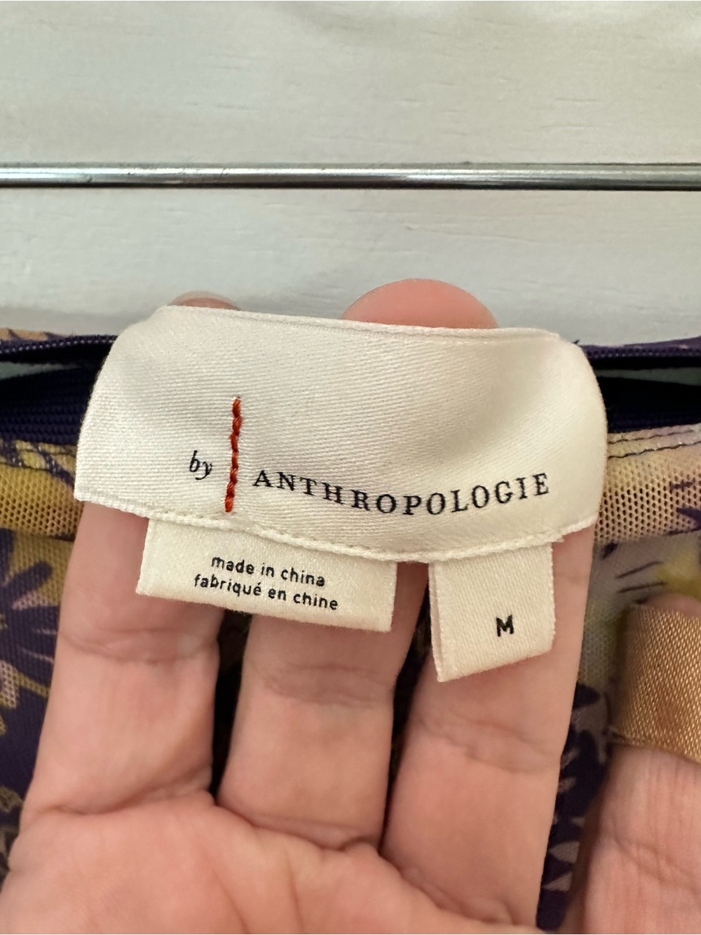 Anthropologie M Purple-yellow floral ruched stretch elastic waist midi skirt - Picture 5 of 11